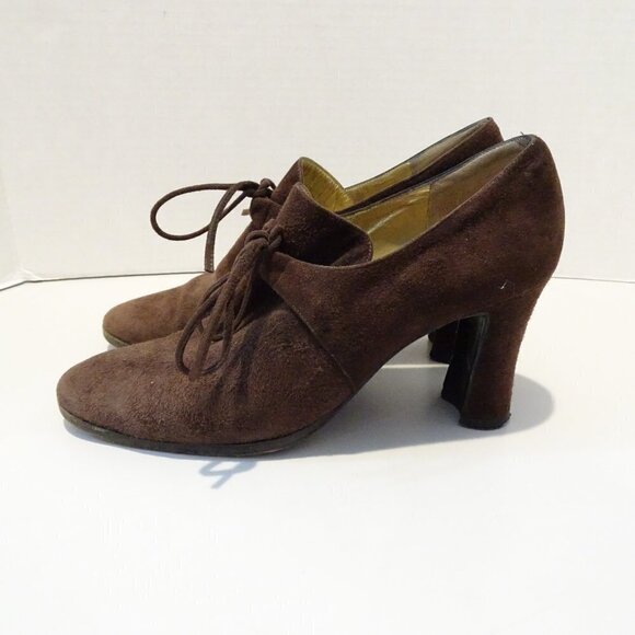 Yves Saint Laurent Vintage Suede Lace Up Booties Heels Pumps Sz 6.5 Secretary - Picture 1 of 6